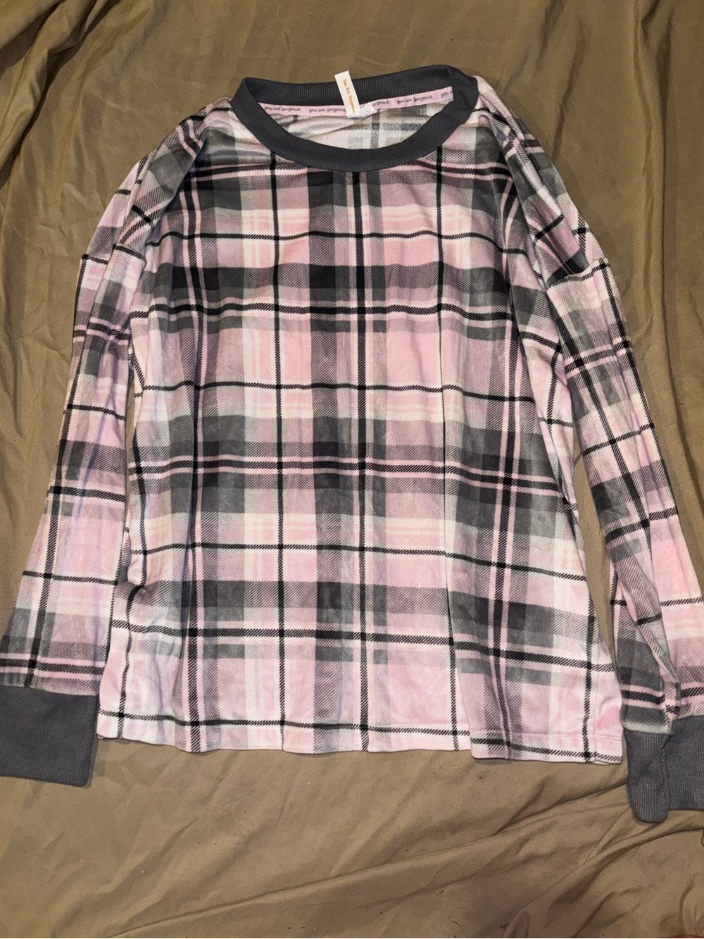 Long Sleeve Pink Plaid Tee - Women's Casual Top